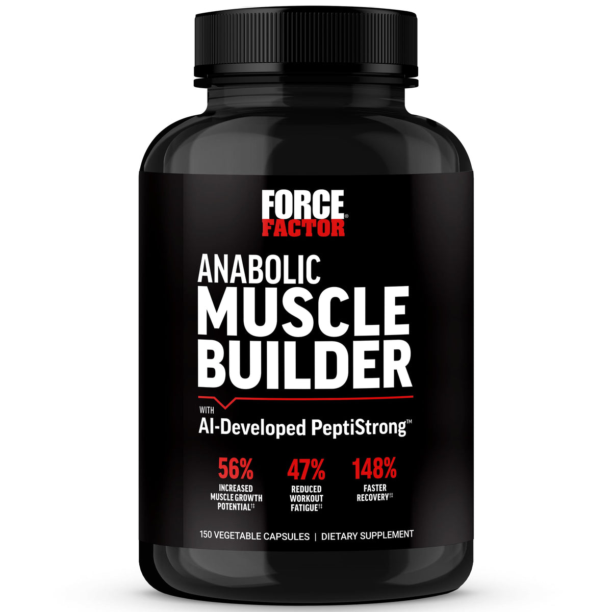 Force Factor Anabolic Muscle Builder bottle close-up highlighting recovery support after workouts