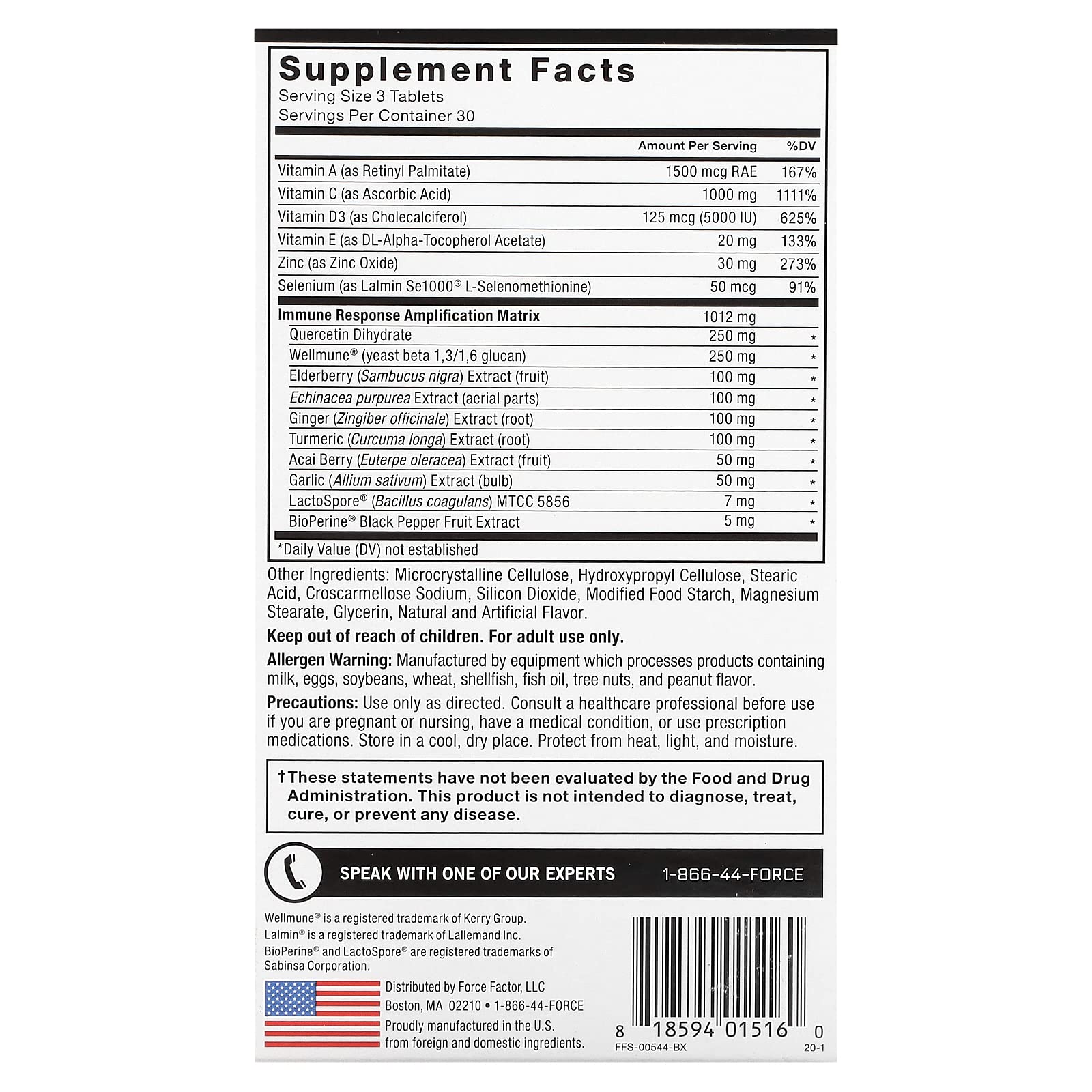 Force Factor Immunity bottle with label highlighting ingredients