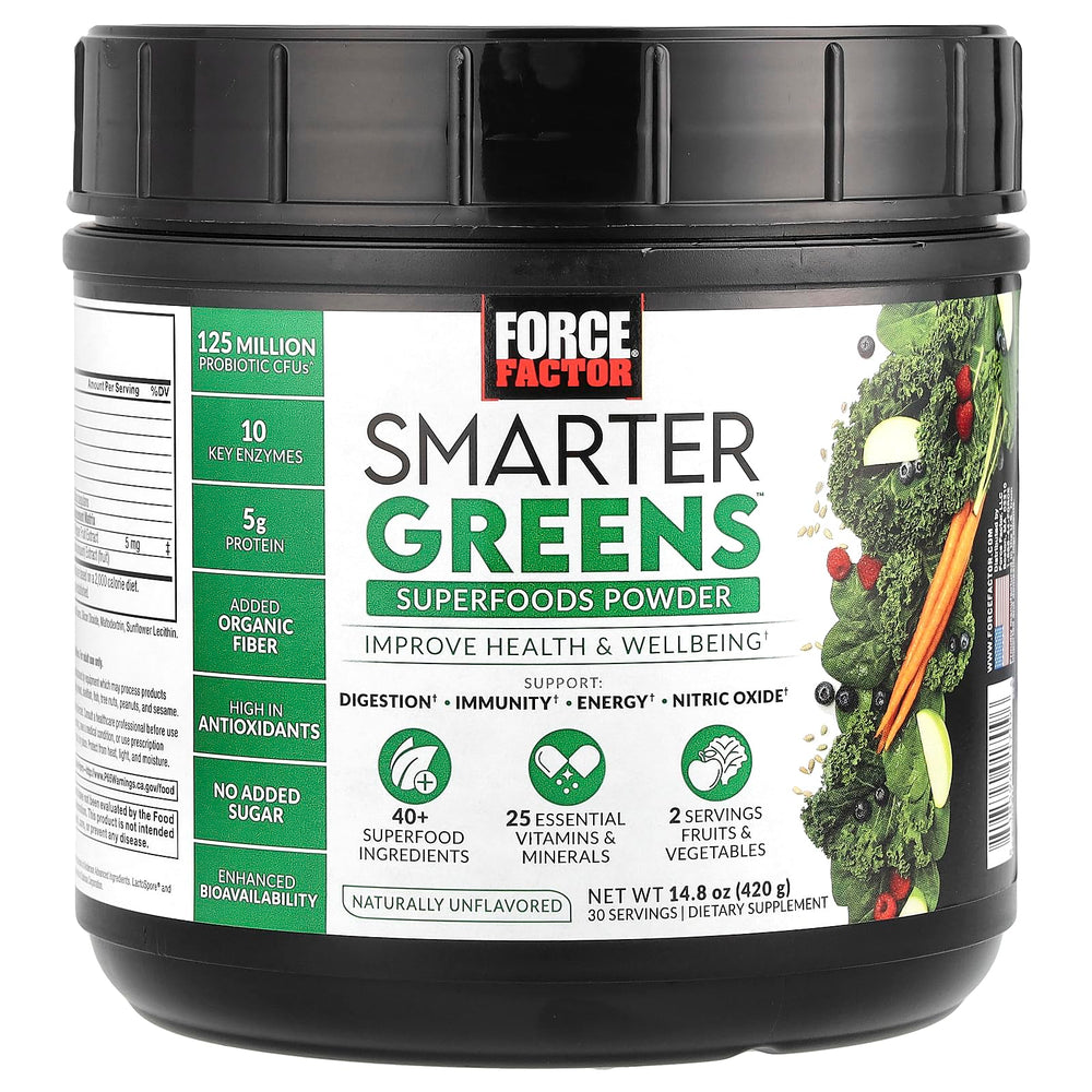 FORCE FACTOR Smarter Greens Powder label showing 30 servings