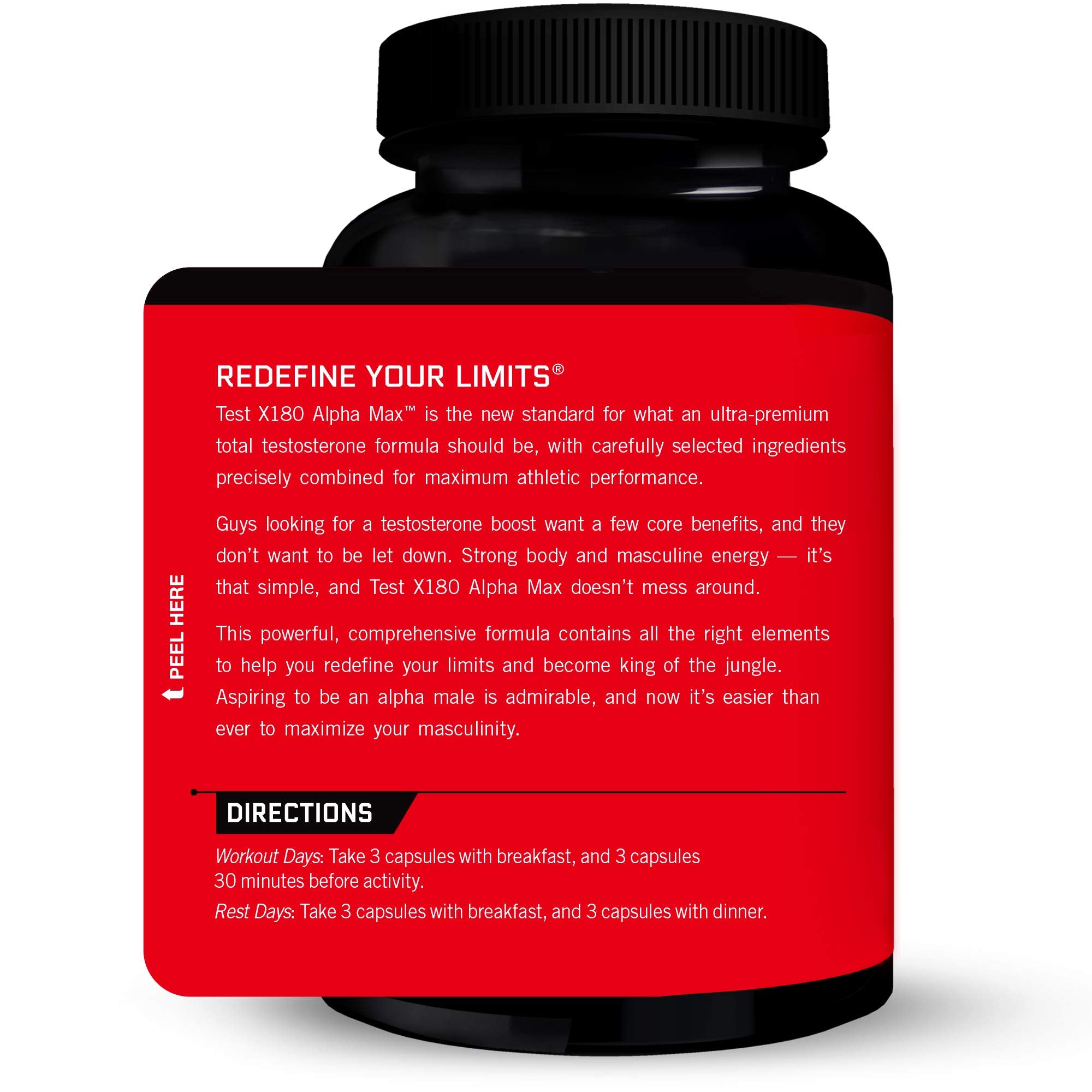 Force Factor Test X180 Alpha Max label reveals fenugreek, tribulus, and other key ingredients.