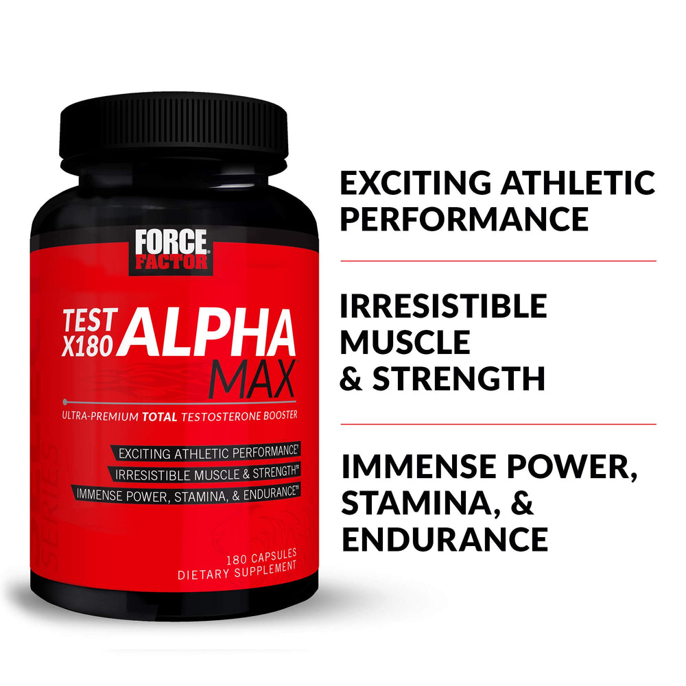 Force Factor Test X180 Alpha Max capsules close-up emphasizing easy-to-swallow design.