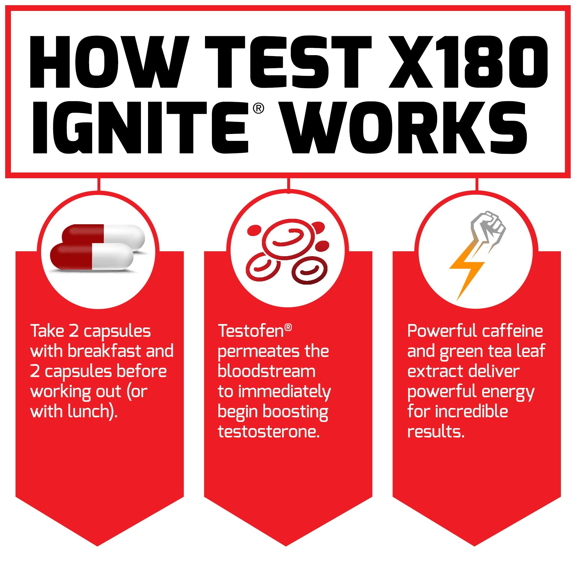 Force Factor Test X180 Ignite energy-boost image emphasizes improved stamina during training.