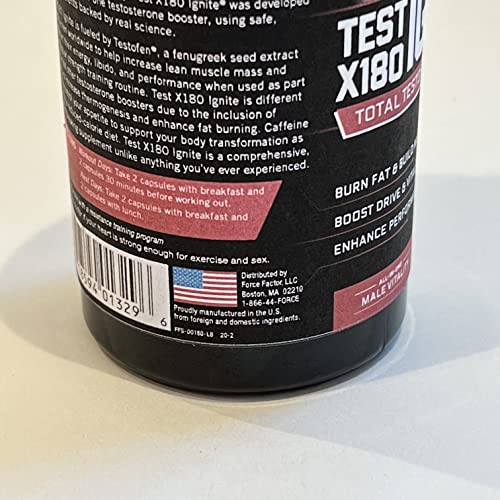 Force Factor Test X180 Ignite ingredient-testofen highlights fenugreek extract for lean muscle support.