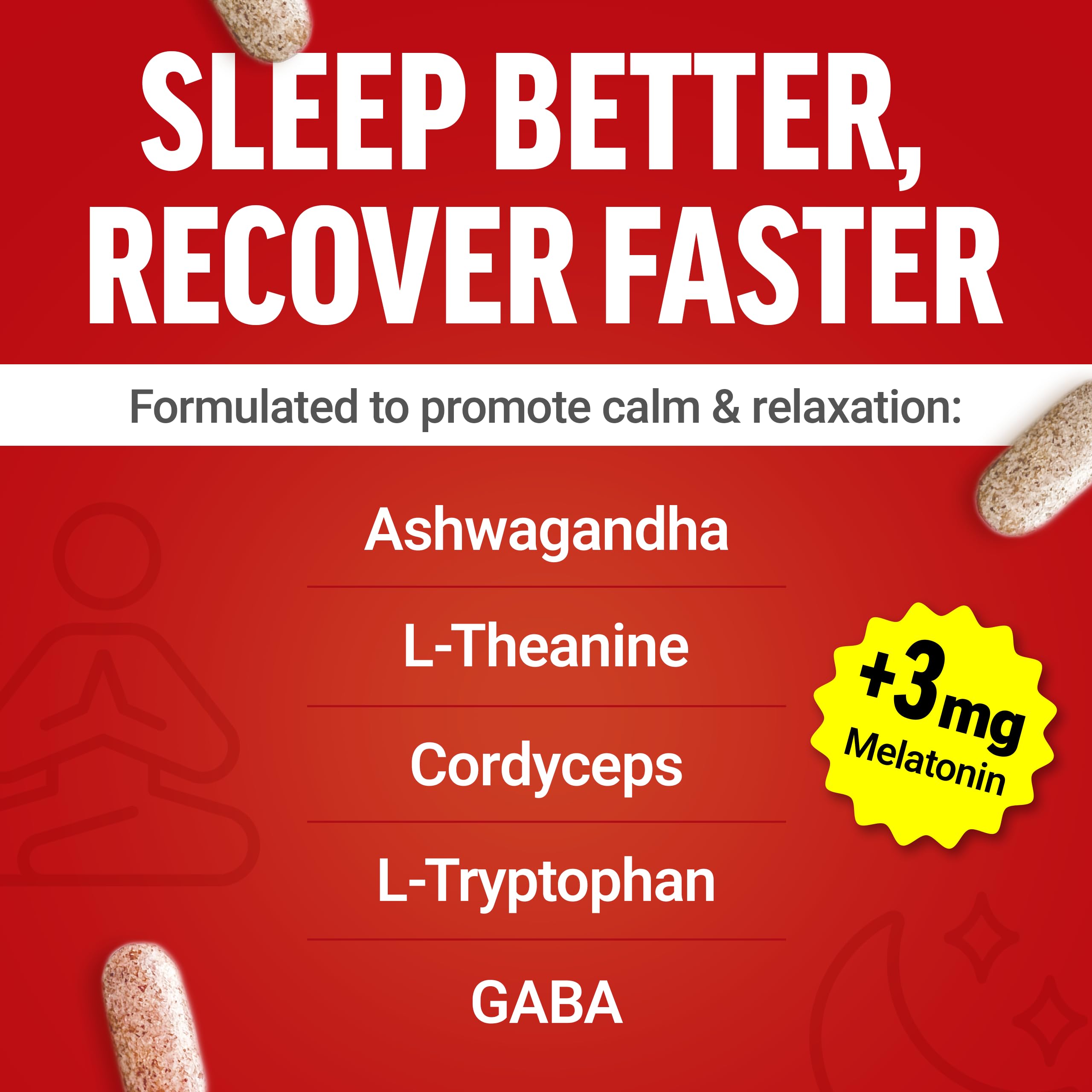 Melatonin capsule from Force Factor Test X180 PM suggesting sleep quality support