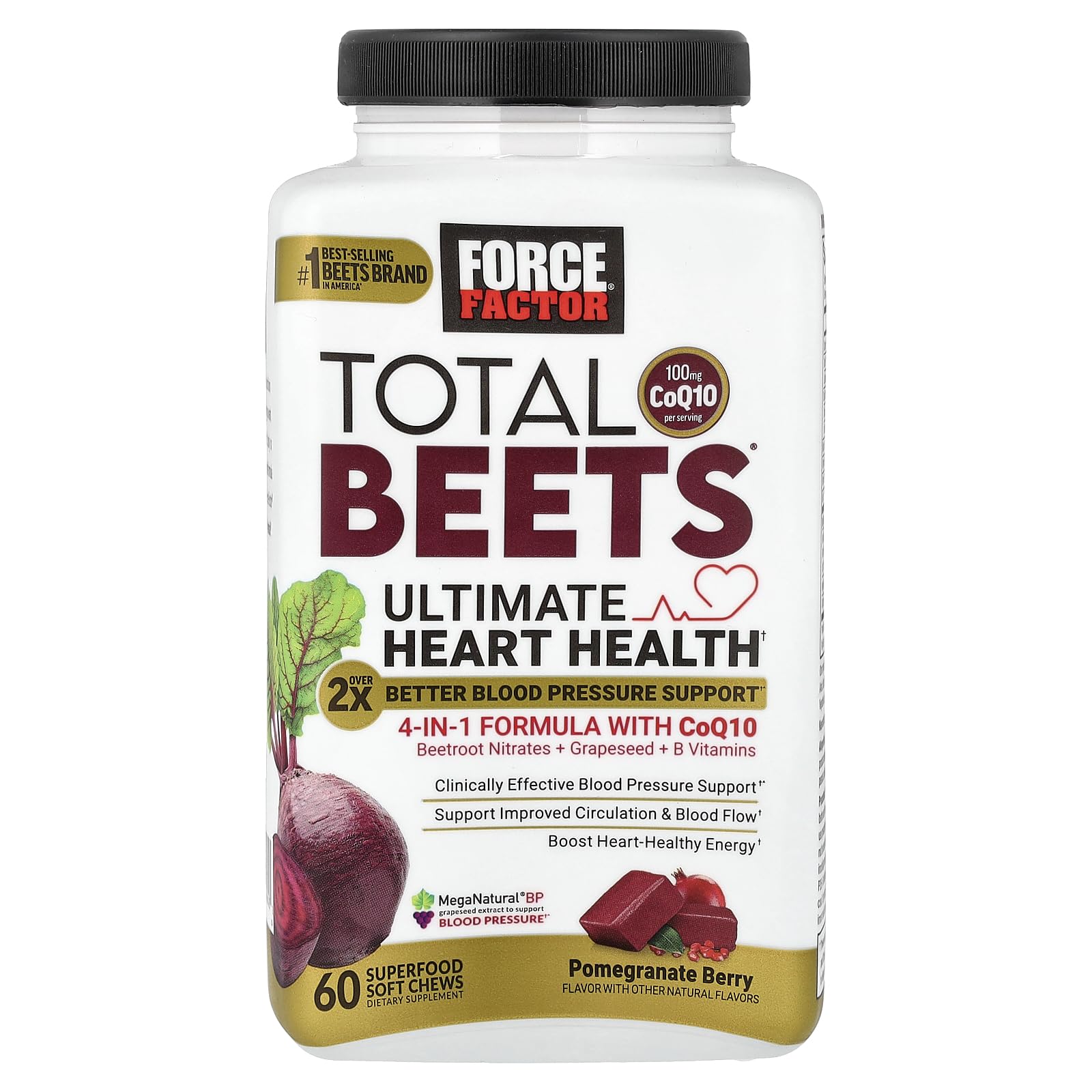 Force Factor Total Beets CoQ10 100mg content for energy support visual.