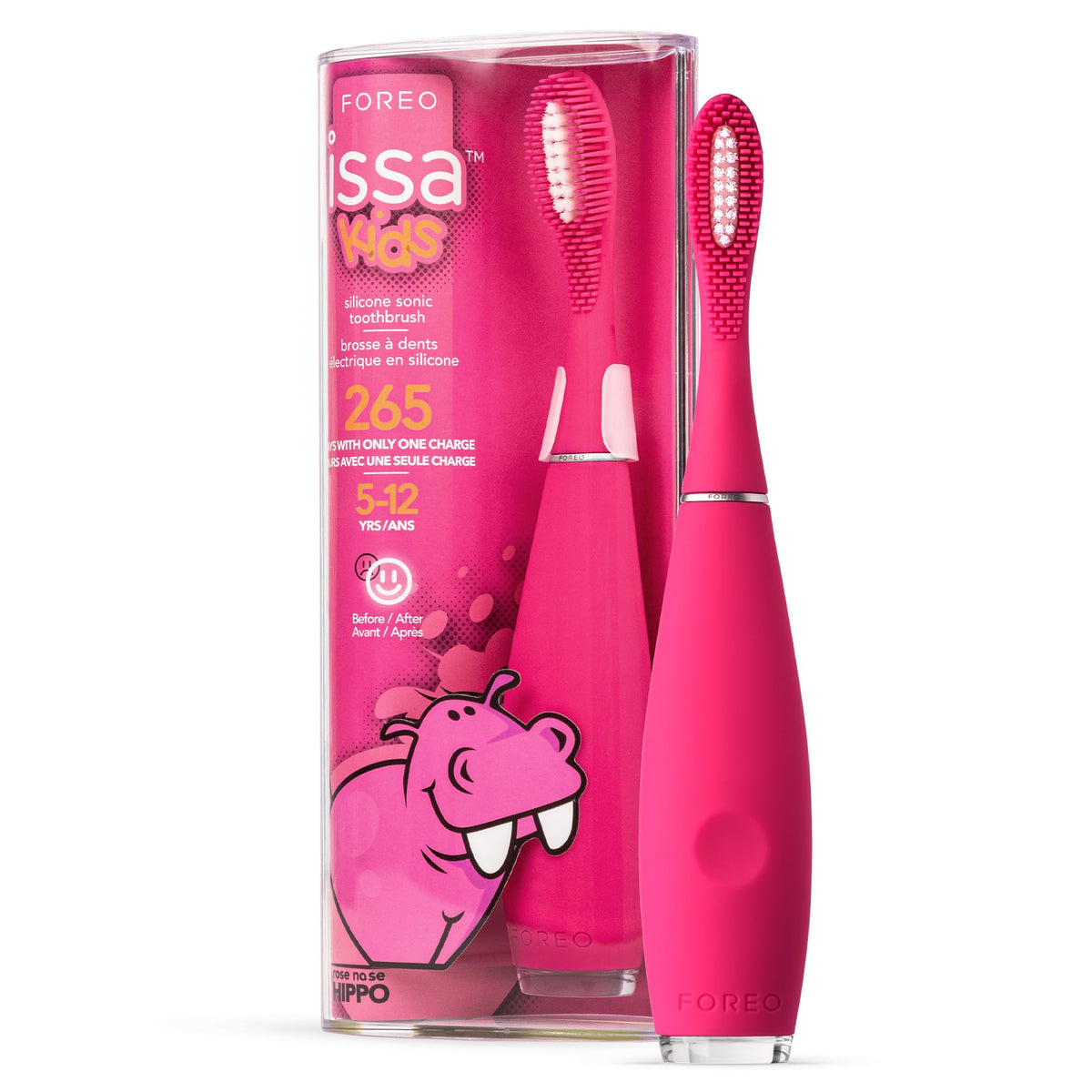 Foreo ISSA Kids Rose Nose Hippo toothbrush - front view