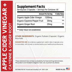ForestLeaf ACV capsules closeup shows high-potency 1200mg formula for daily wellness.