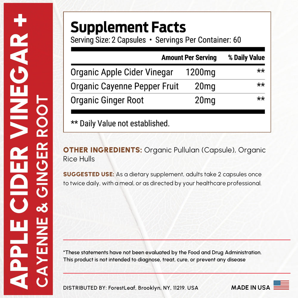 ForestLeaf ACV cayenne pepper feature highlights metabolism-supporting spice in capsules.