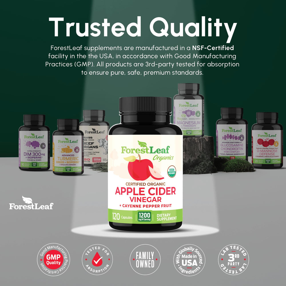 ForestLeaf ACV digestive-support graphic demonstrates gut-friendly capsule benefits.