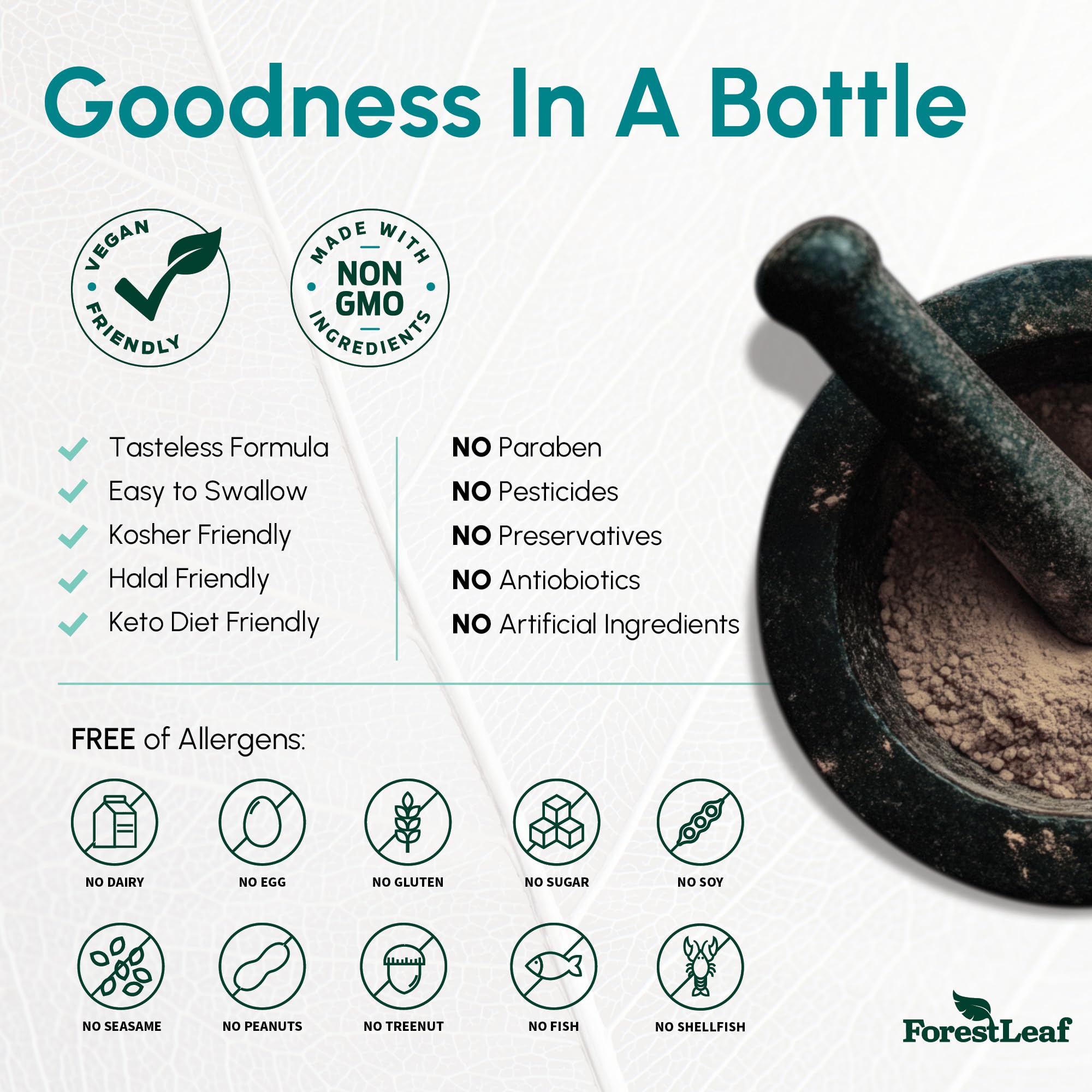 Non-GMO and gluten-free icons displayed on ForestLeaf packaging