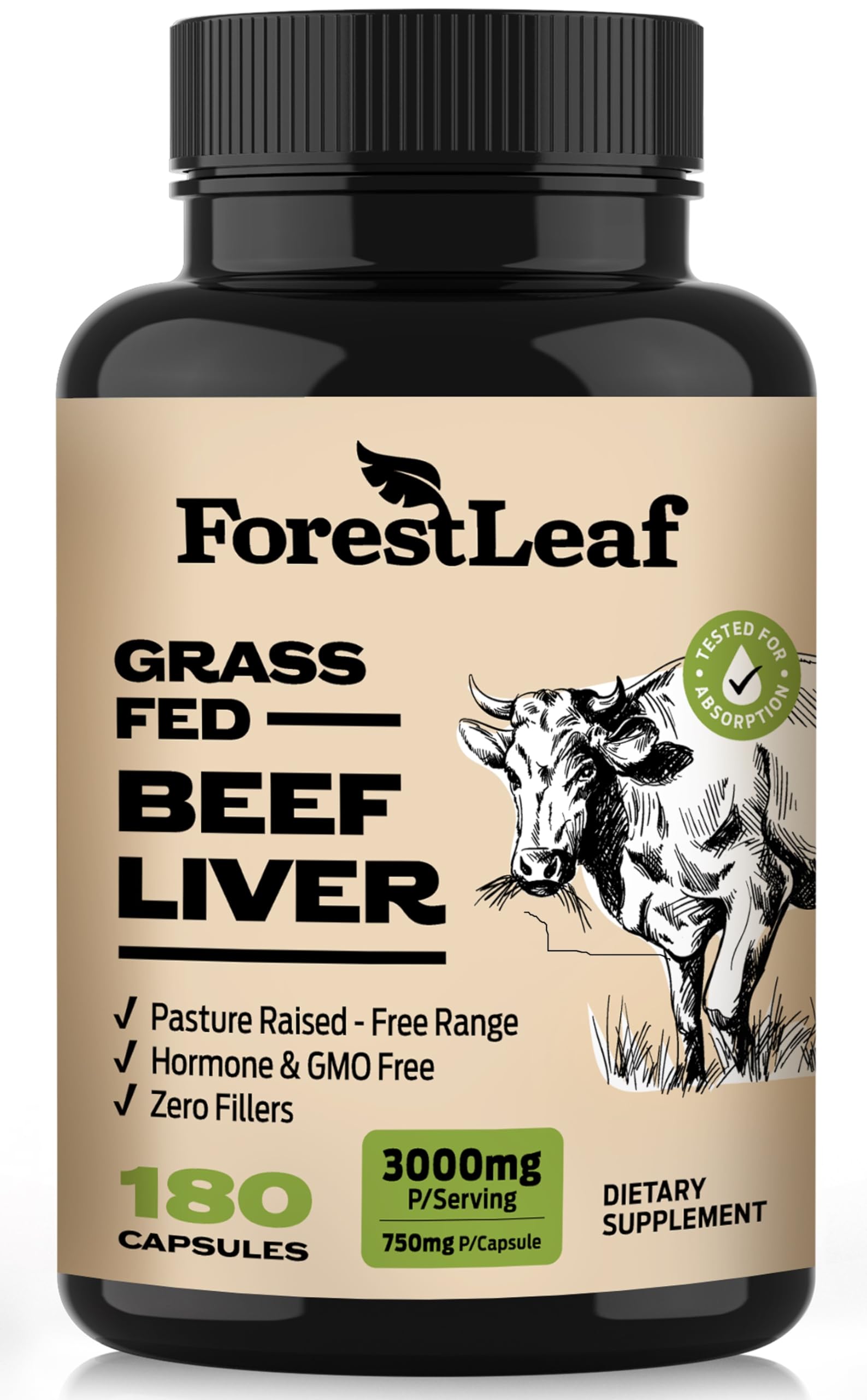 ForestLeaf grass-fed beef liver capsules bottle front view