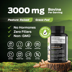 Nutrition facts panel for ForestLeaf beef liver capsules