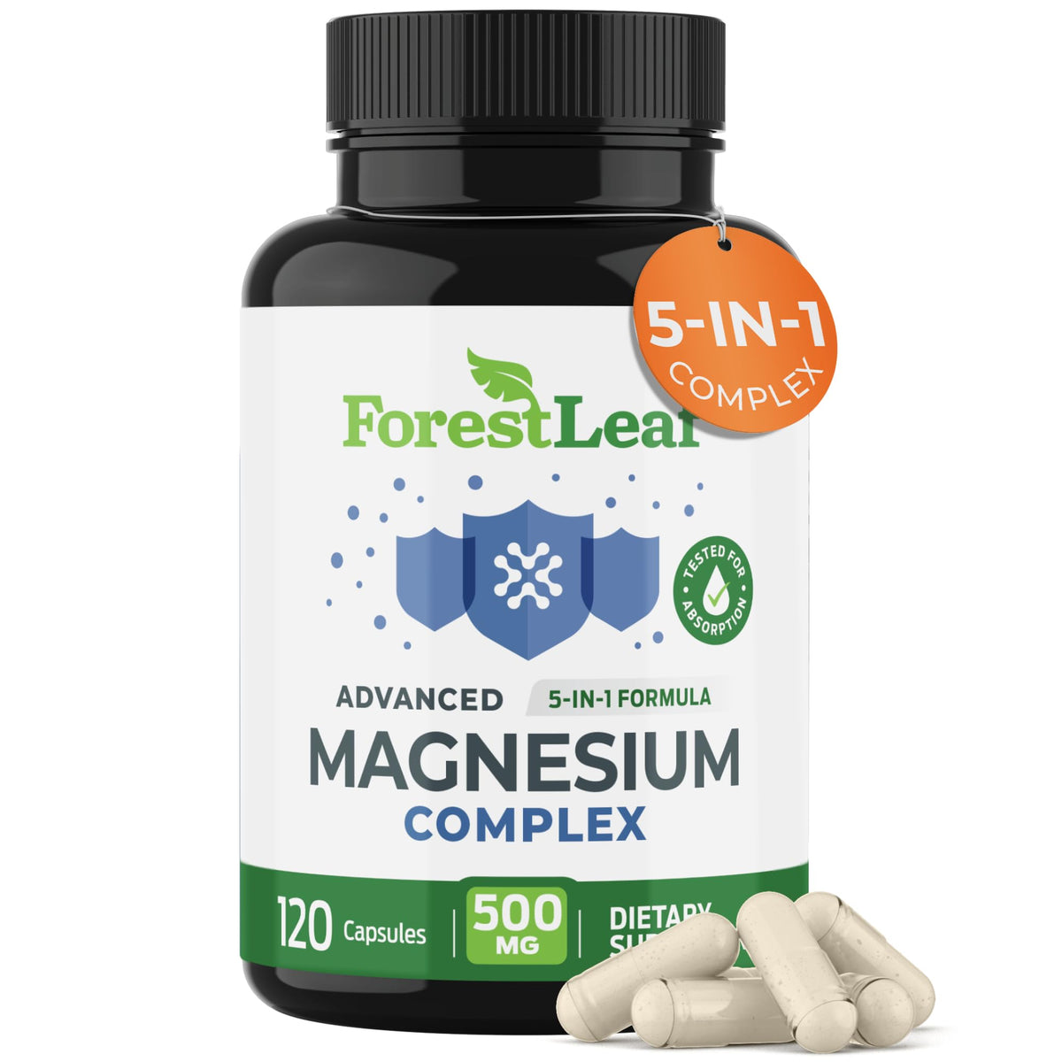 ForestLeaf Magnesium Complex 500mg capsules bottle, 120 count