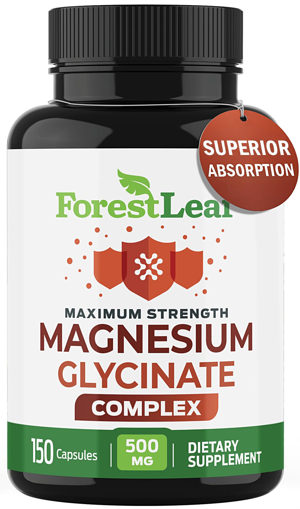 ForestLeaf Magnesium Glycinate 500mg Complex bottle on white background