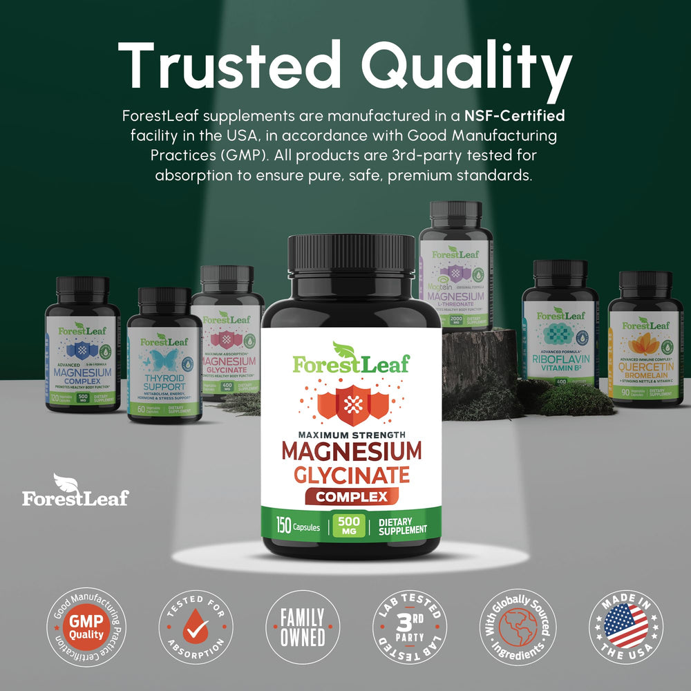 USA-made GMP facility symbol for ForestLeaf magnesium supplement