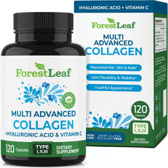ForestLeaf Multi Collagen Pills bottle with 120 capsules on white background