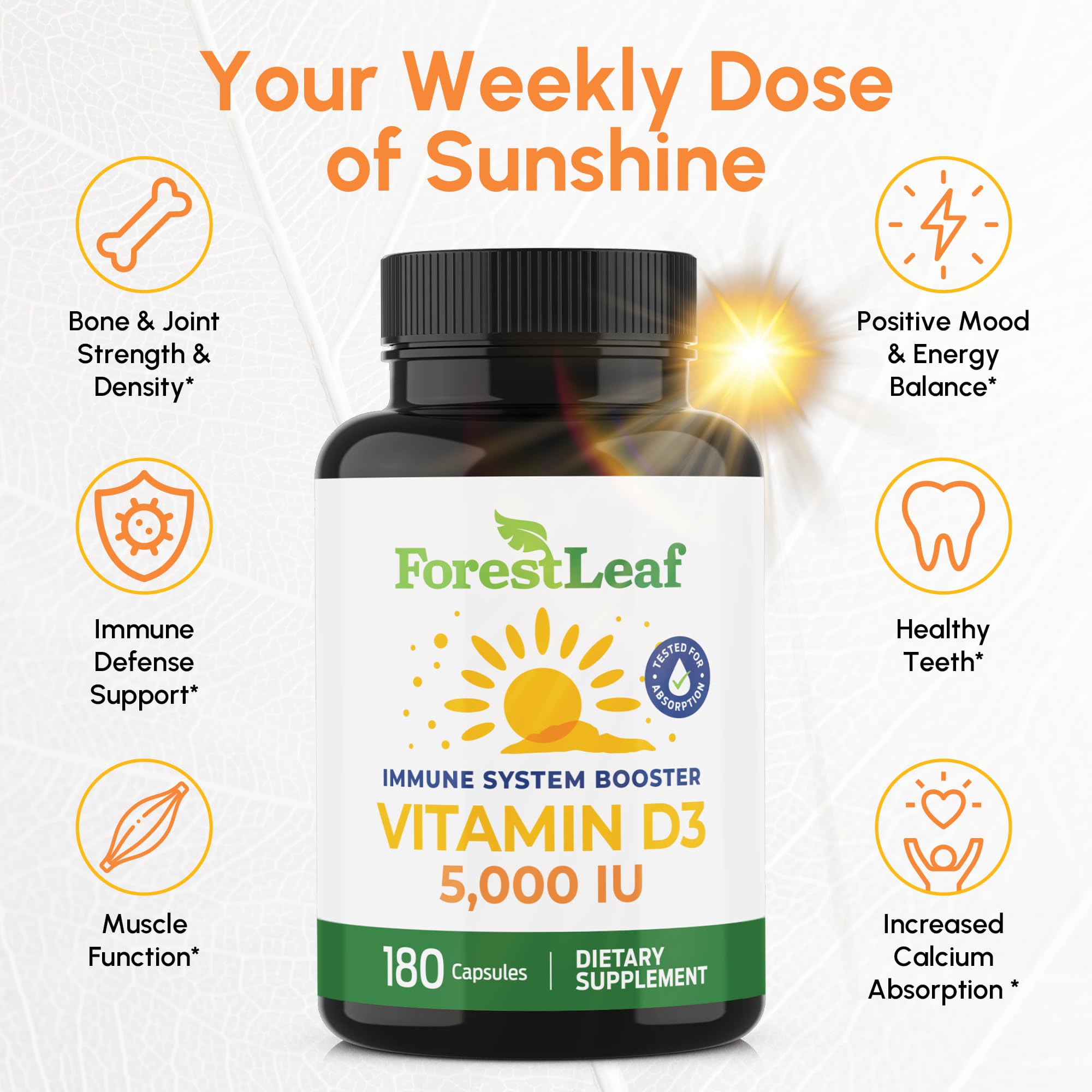 ForestLeaf Vitamin D3 5000 IU bottle back with label