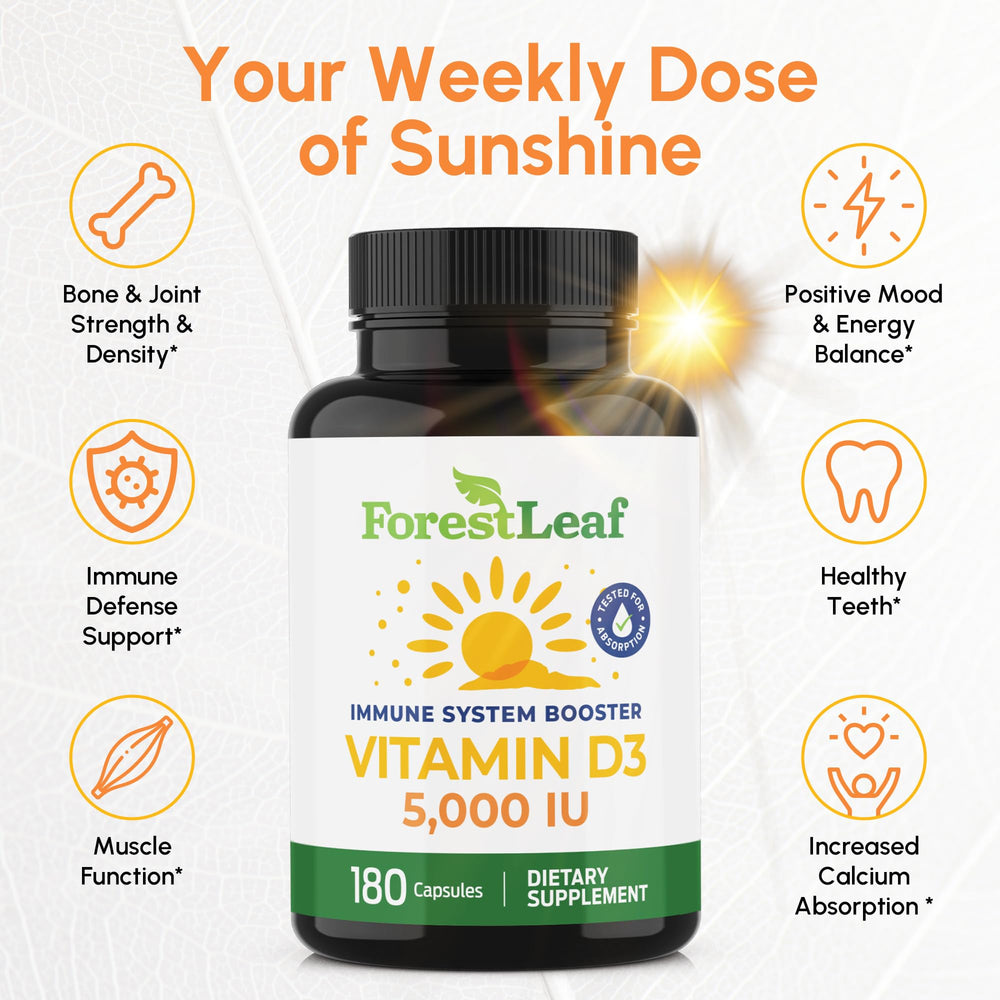 ForestLeaf Vitamin D3 5000 IU bottle back with label