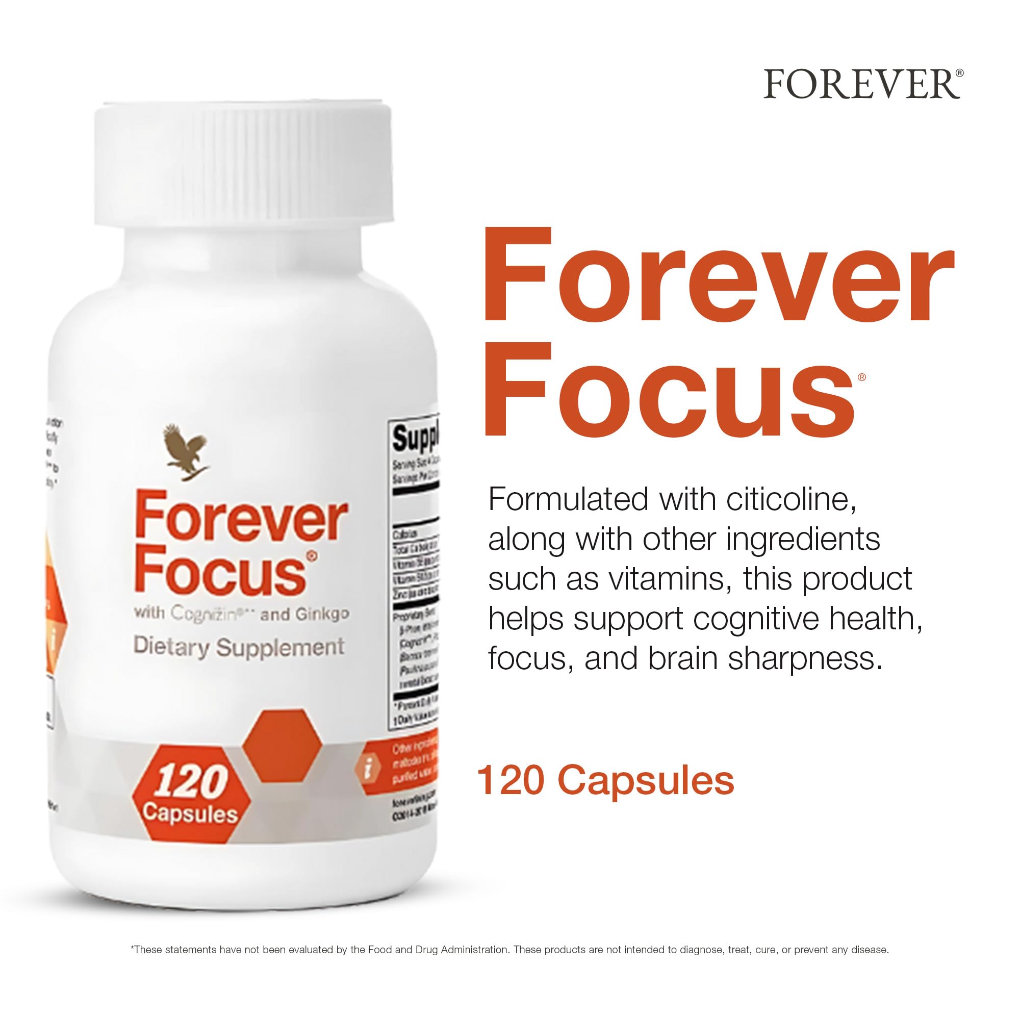 Close-up of Forever Focus bottle label highlighting Cognizin and Bacopa
