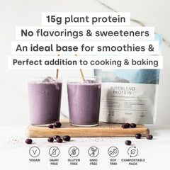 Form Pureblend Protein ingredients show organic pea, rice, and hemp proteins for complete amino acids.