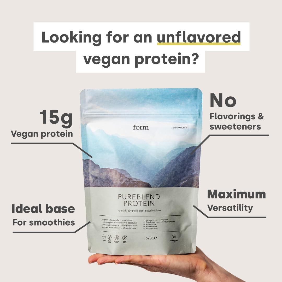 Form Pureblend Protein tub front view highlighting unsweetened vegan protein.