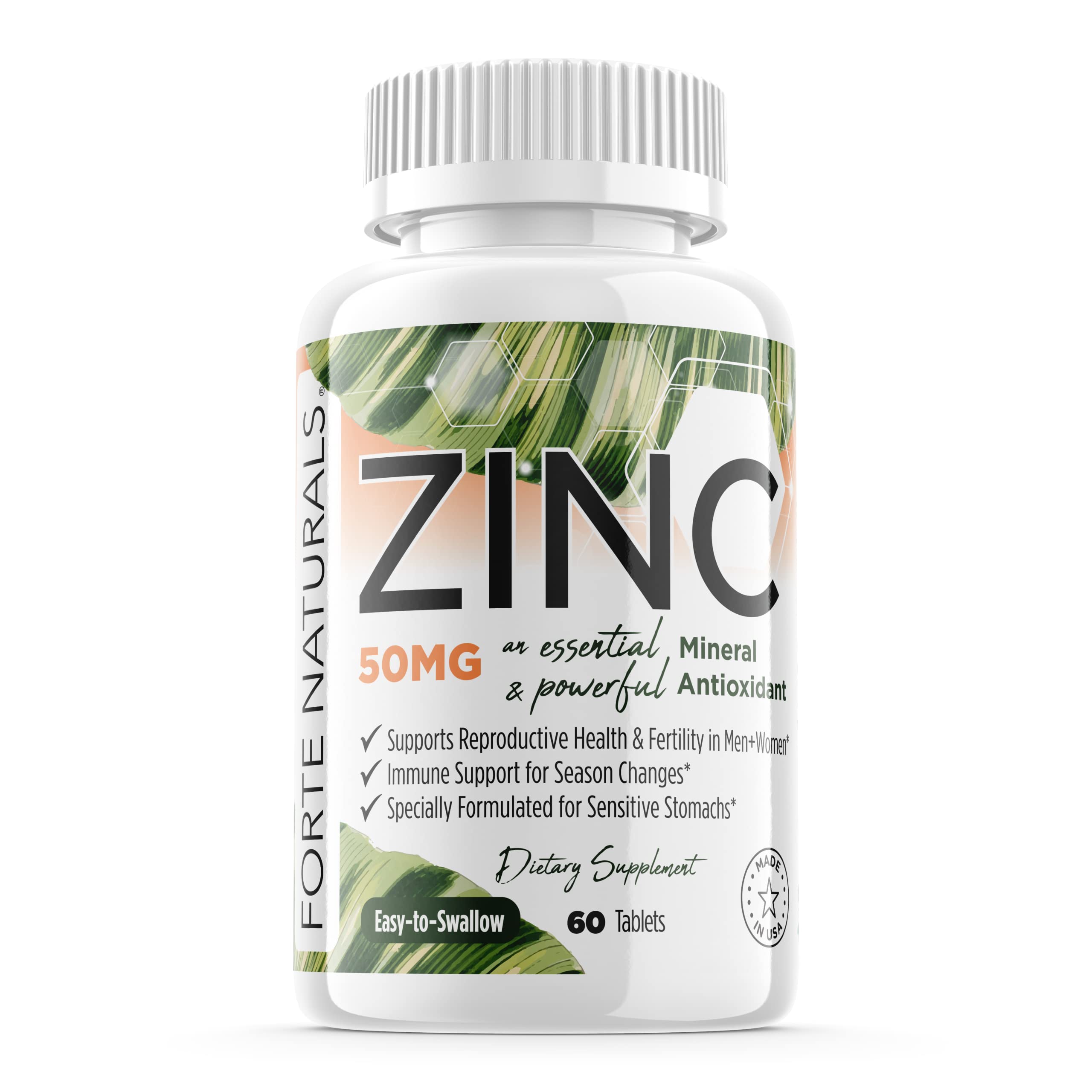 Forte Naturals Zinc 50mg 60 tablets – front view