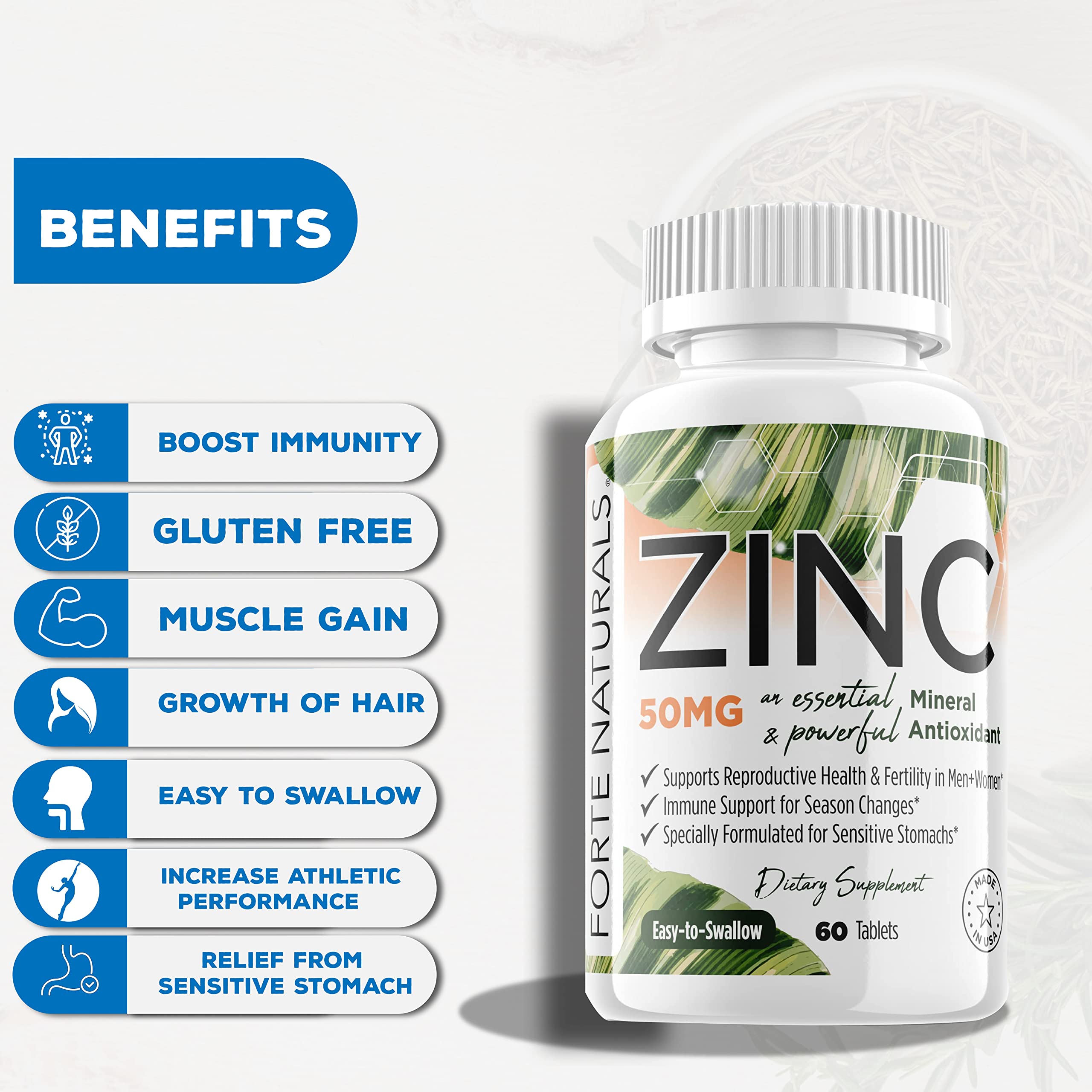 Forte Naturals Zinc 50mg bottle on white background