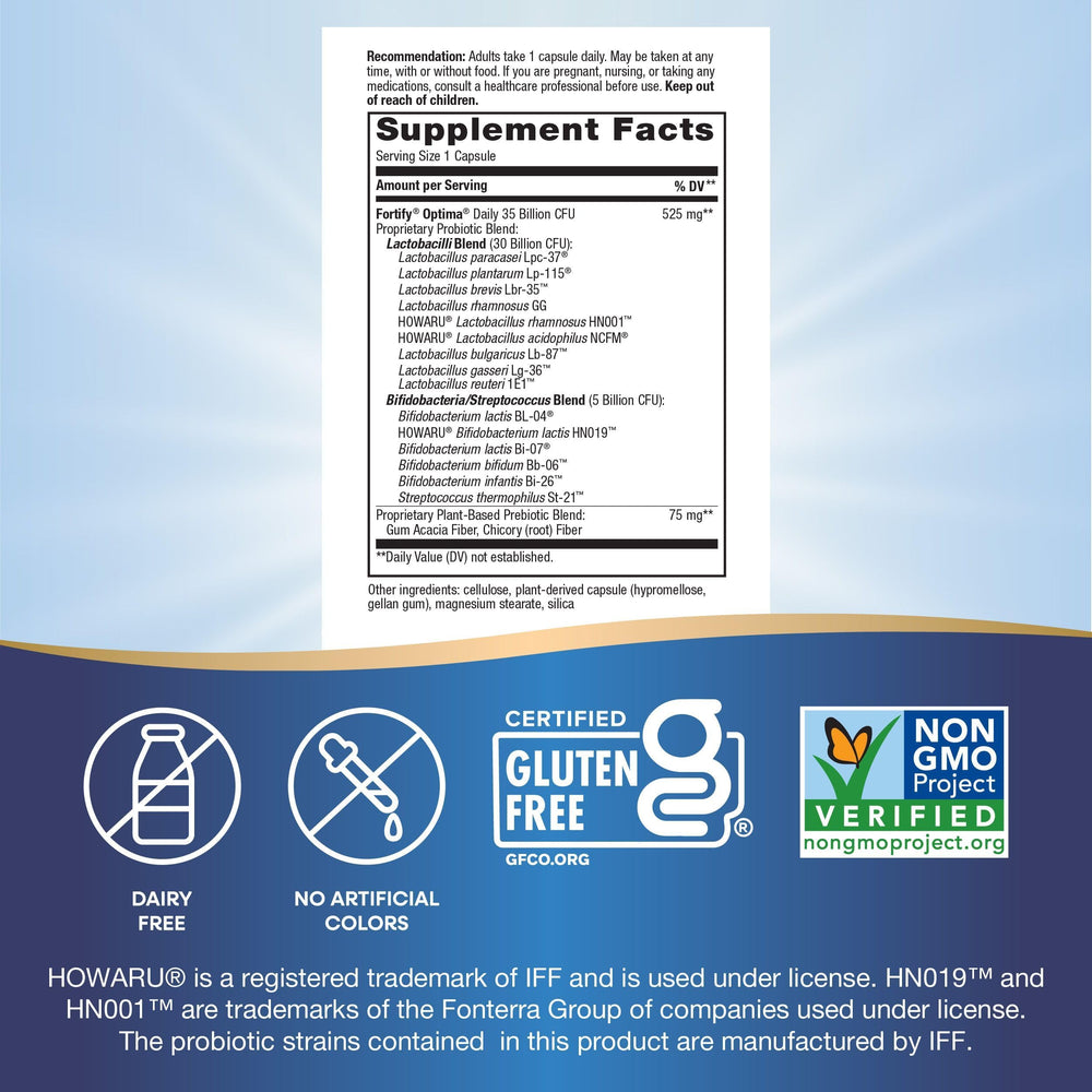 Label highlighting 35 billion CFU per capsule and 15 probiotic strains