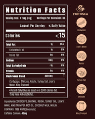 Back packaging of FORTISCA Mushroom Coffee showing ingredients