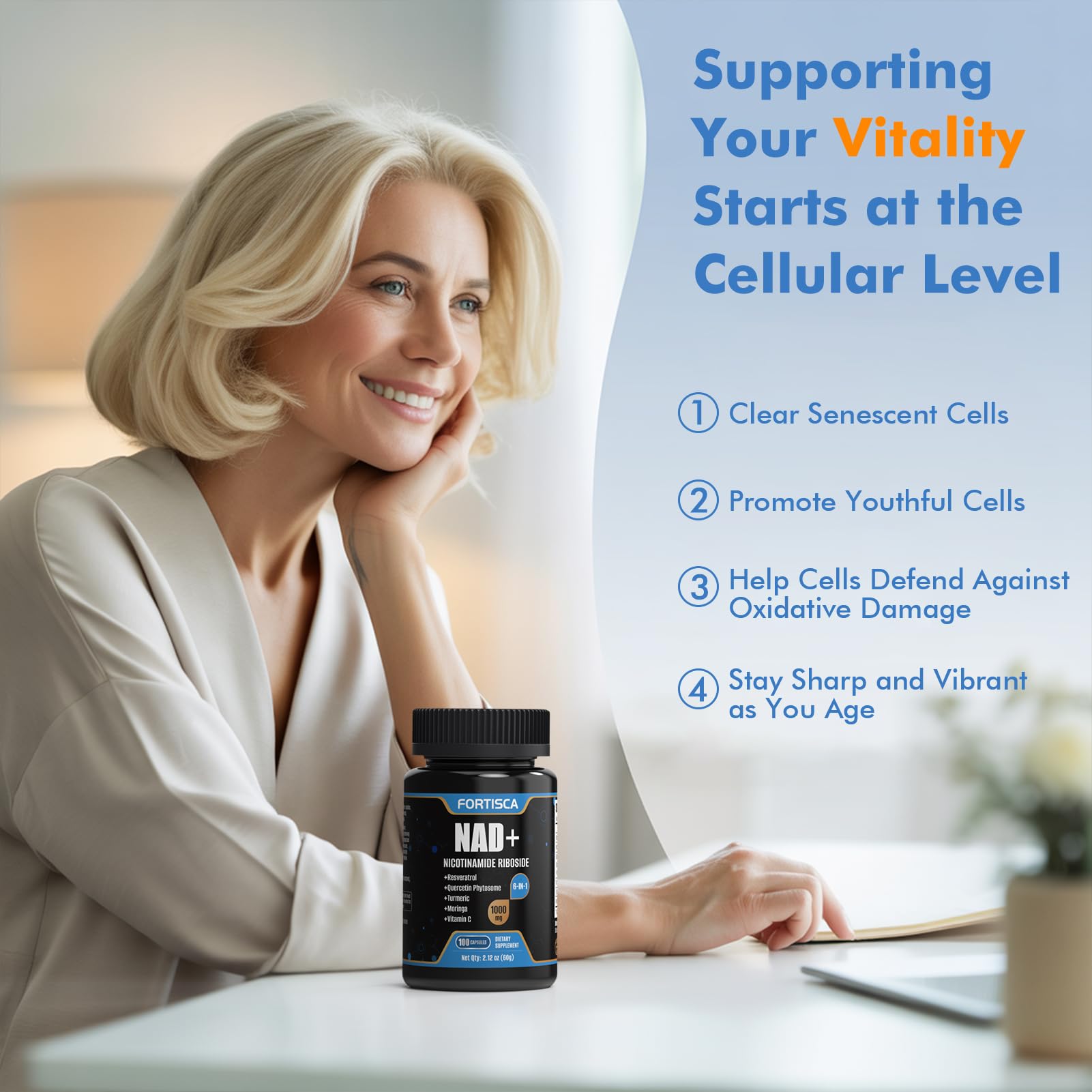 Trans-Resveratrol, Turmeric, and Moringa in Fortisca NAD+