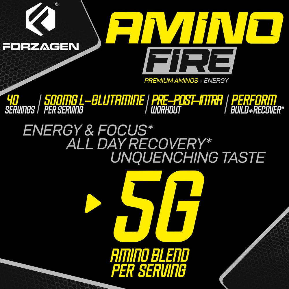 Forzagen Amino Fire ingredients panel visual with BCAAs and energy components