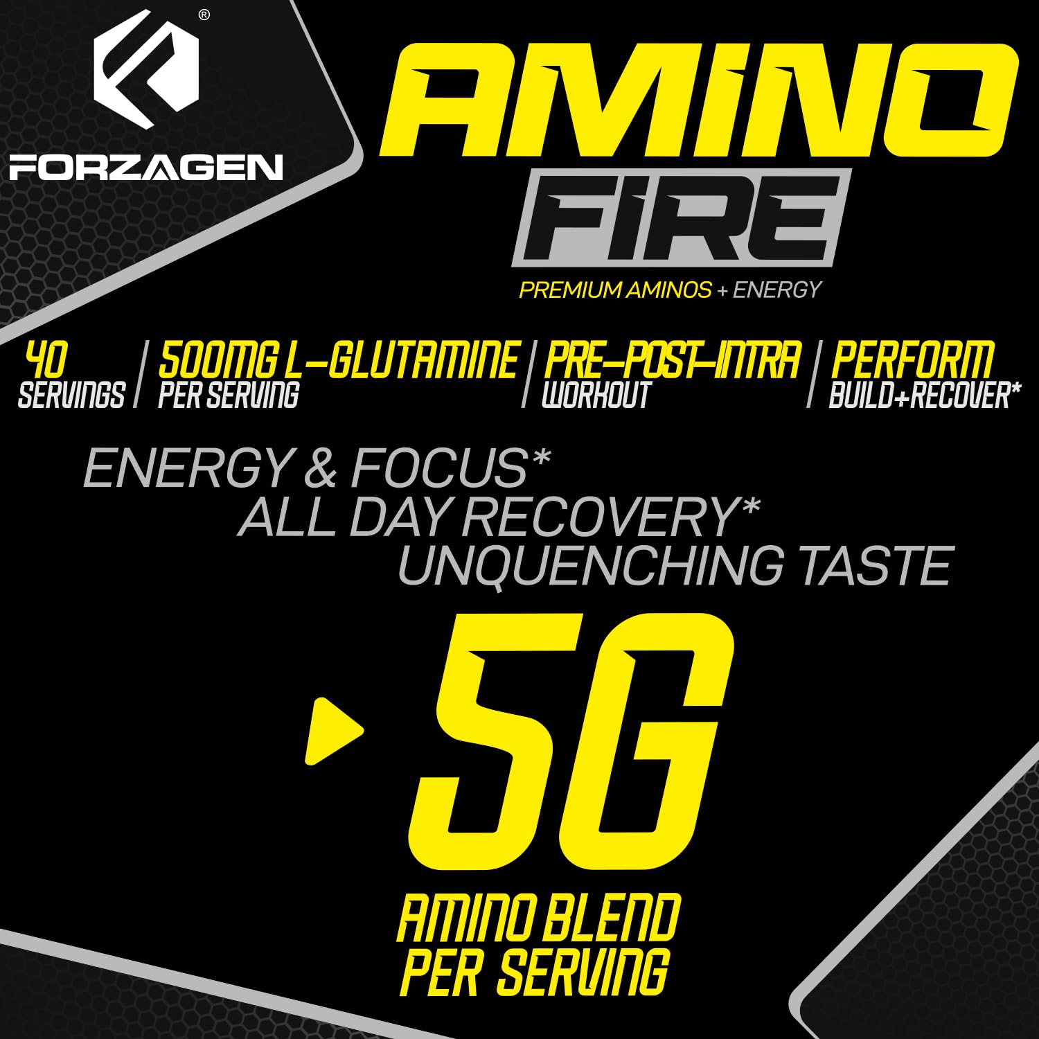 Forzagen Amino Fire ingredients panel visual with BCAAs and energy components