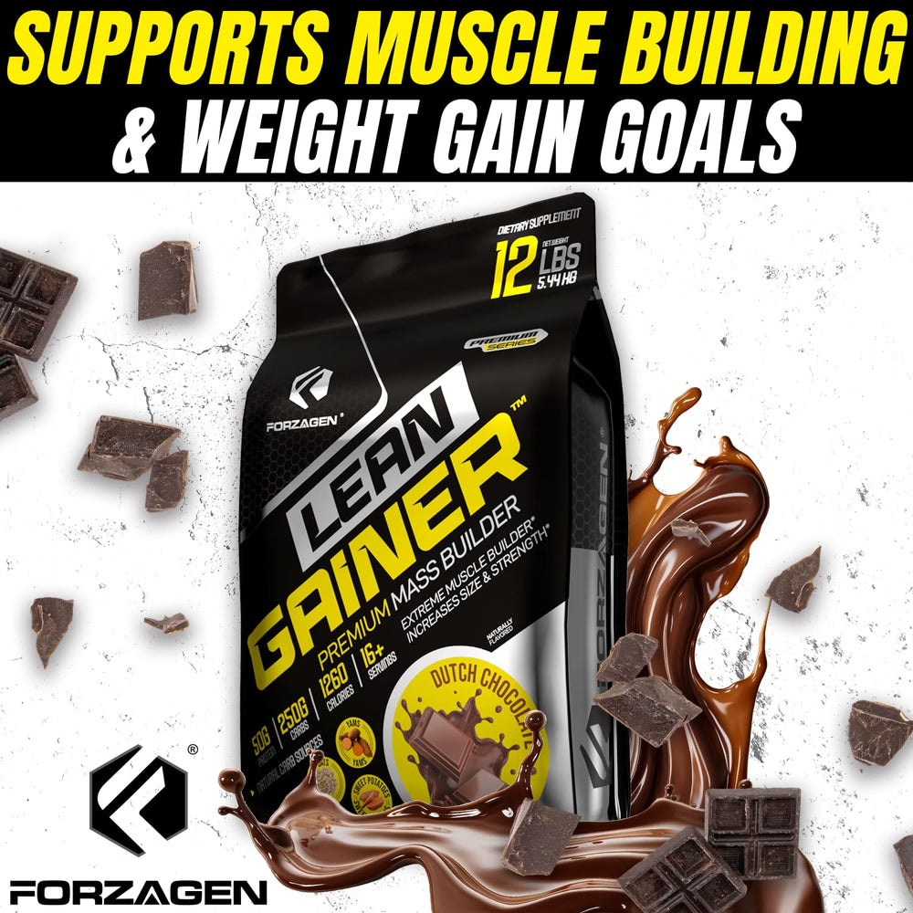 Forzagen Lean Gainer ingredients panel emphasizes balanced macros for healthy weight gain.