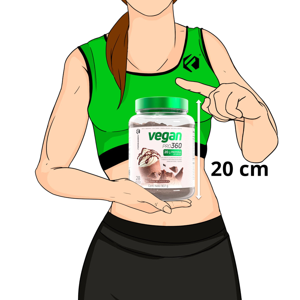 Forzagen Vegan Protein 360 serving-size guide showing 27 servings per tub