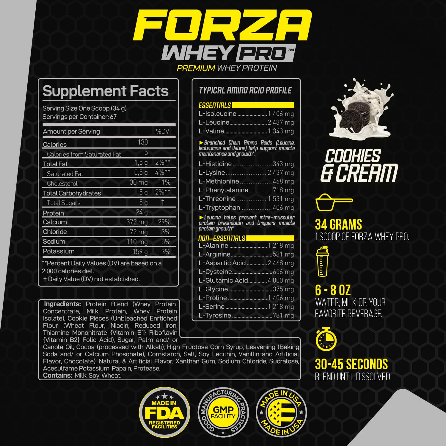 BCAAs and digestive enzymes label on Forzagen Whey PRO