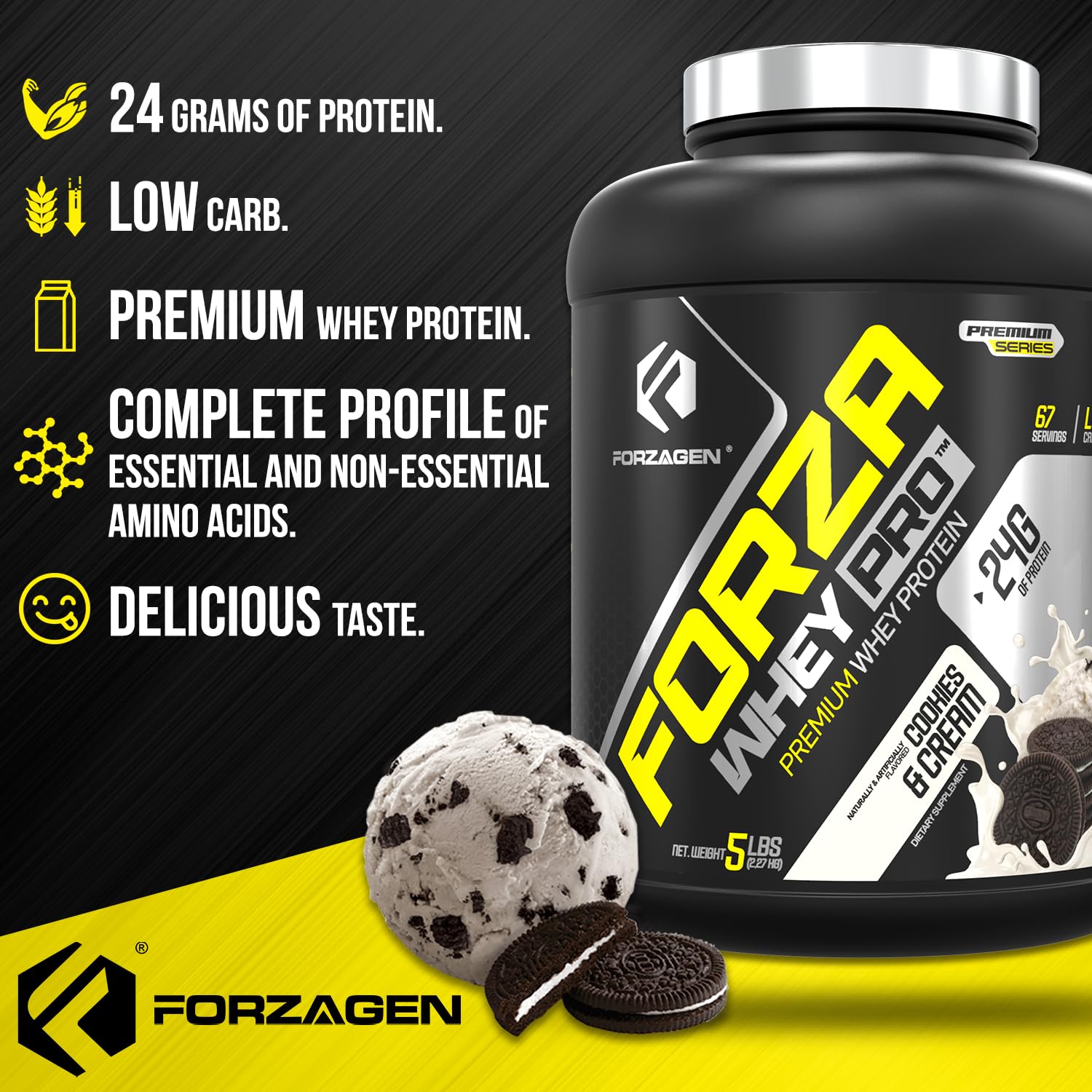 Shaker with Forzagen Whey PRO Cookies & Cream powder and glass