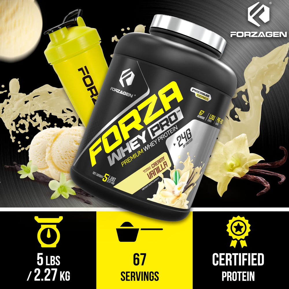 Gluten-free, no added sugar label on Forzagen Whey PRO