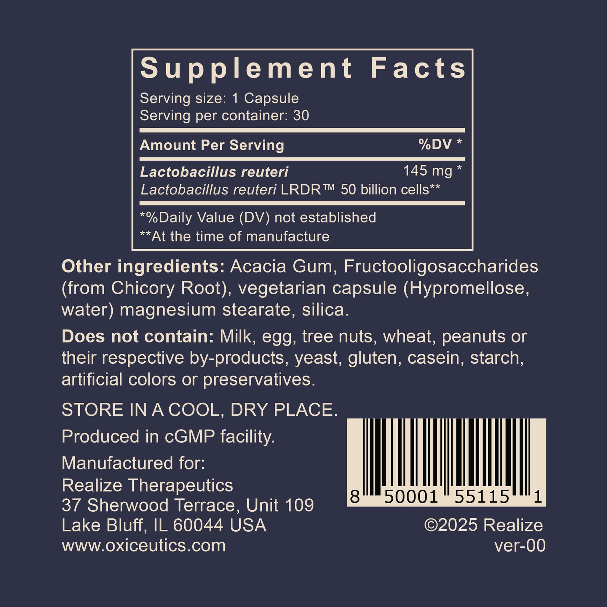 FOS prebiotic fiber blend included with MyReuteri