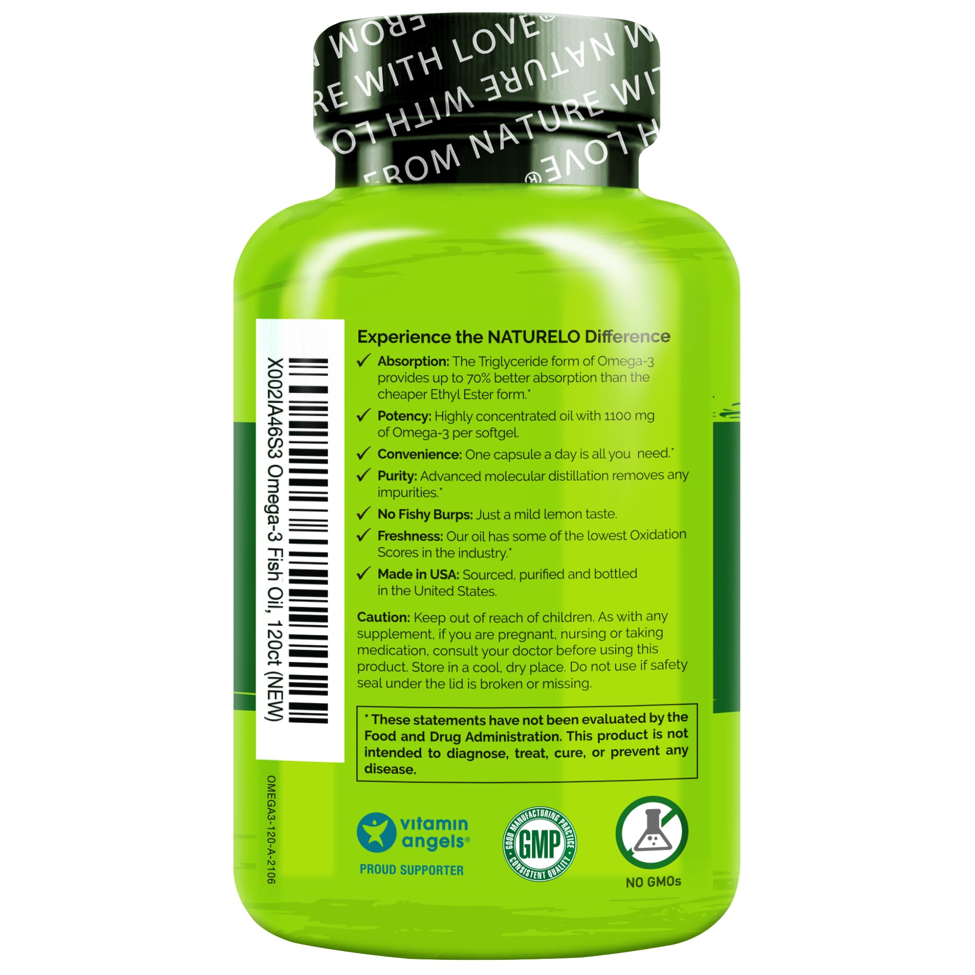 Four-month supply label on omega-3 fish oil bottle