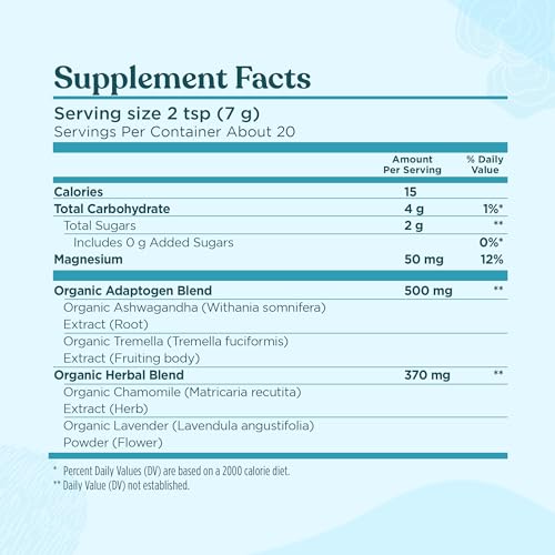 Ingredients highlight Tremella mushroom, Ashwagandha, and lavender