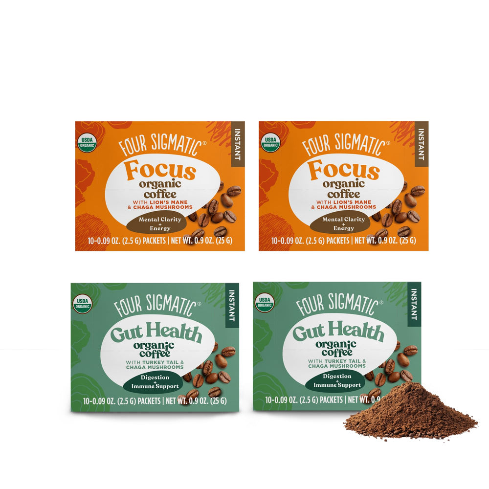 Four Sigmatic Mushroom Coffee Mix Pack of 4 – Lion's Mane & Chaga and Cordyceps & Chaga, 10 packets per box