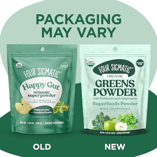 Back view of Four Sigmatic Organic Greens Powder jar showing label