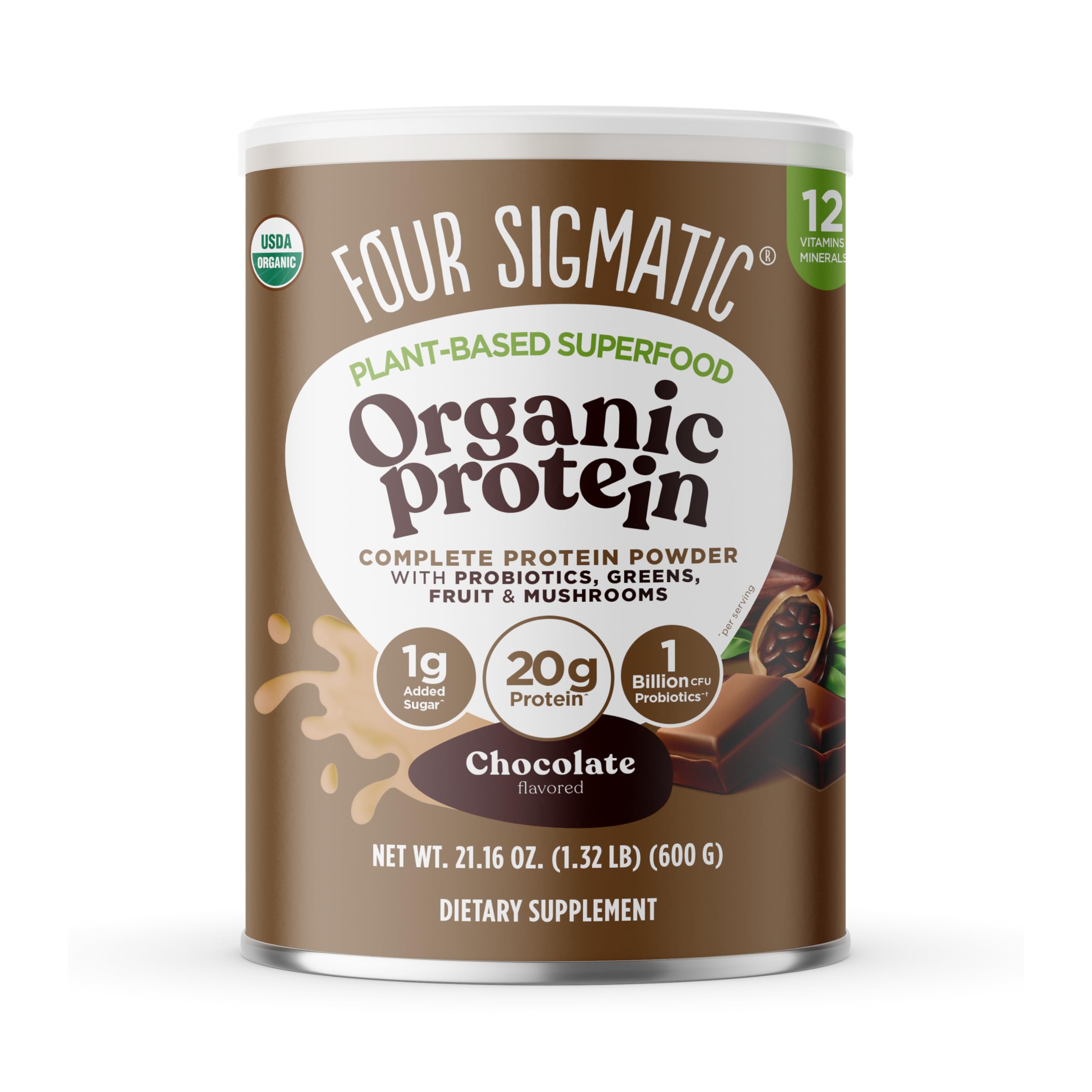 Ingredients panel for Four Sigmatic plant-based protein powder creamy cacao