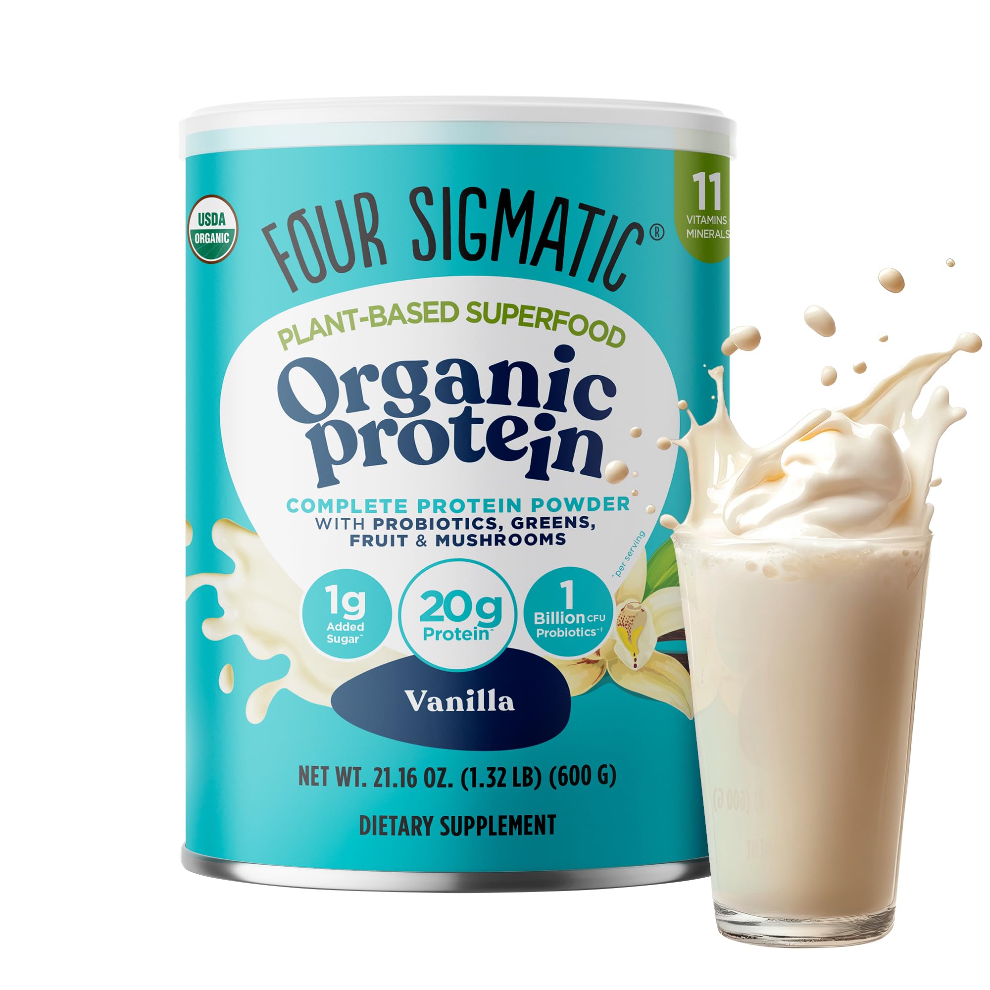 Front view of Four Sigmatic Organic Vegan Protein Powder in Sweet Vanilla