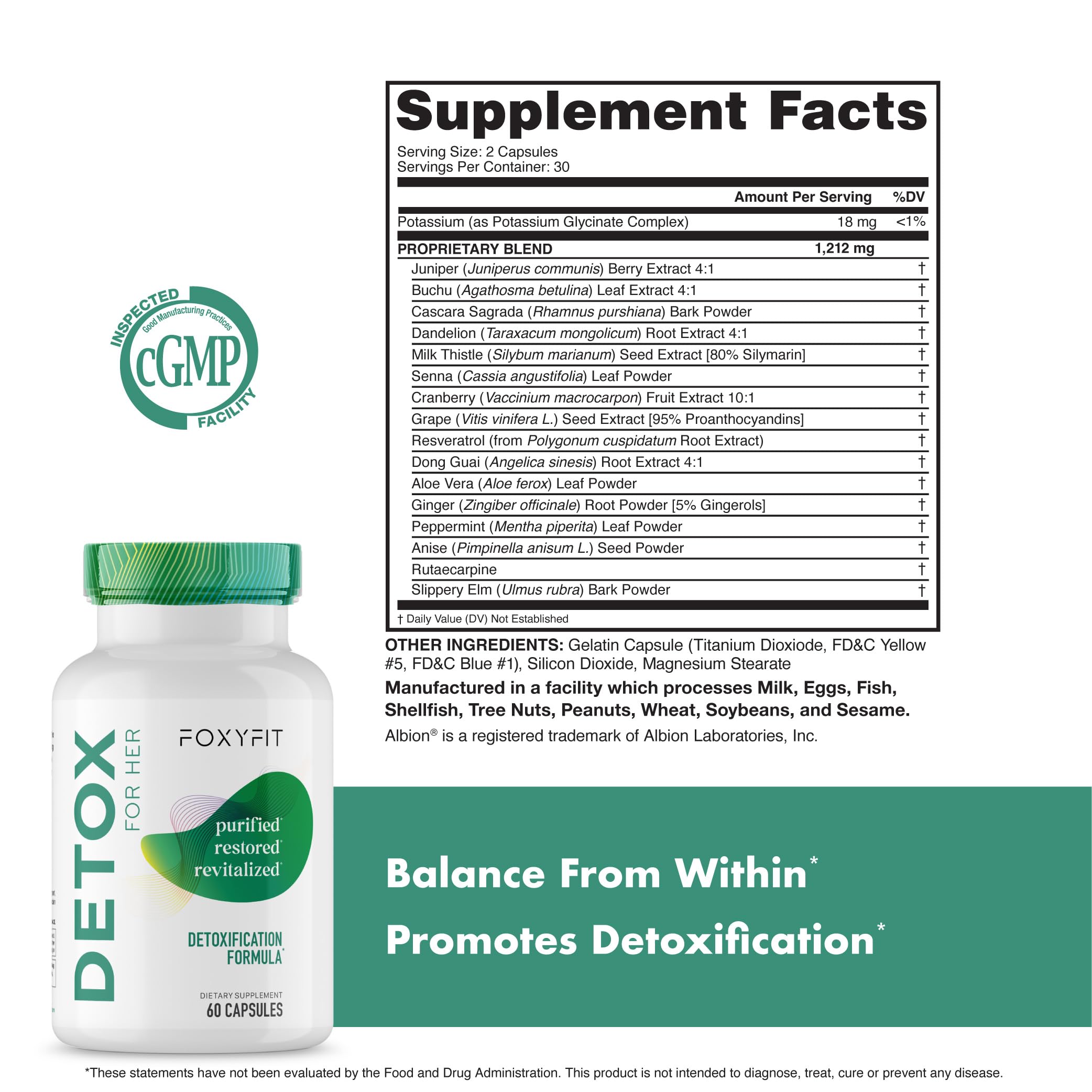 Detoxification benefits artwork for FoxyFit Detox for Her