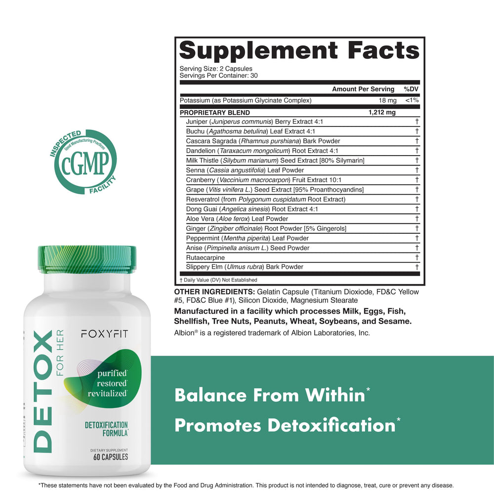 Detoxification benefits artwork for FoxyFit Detox for Her