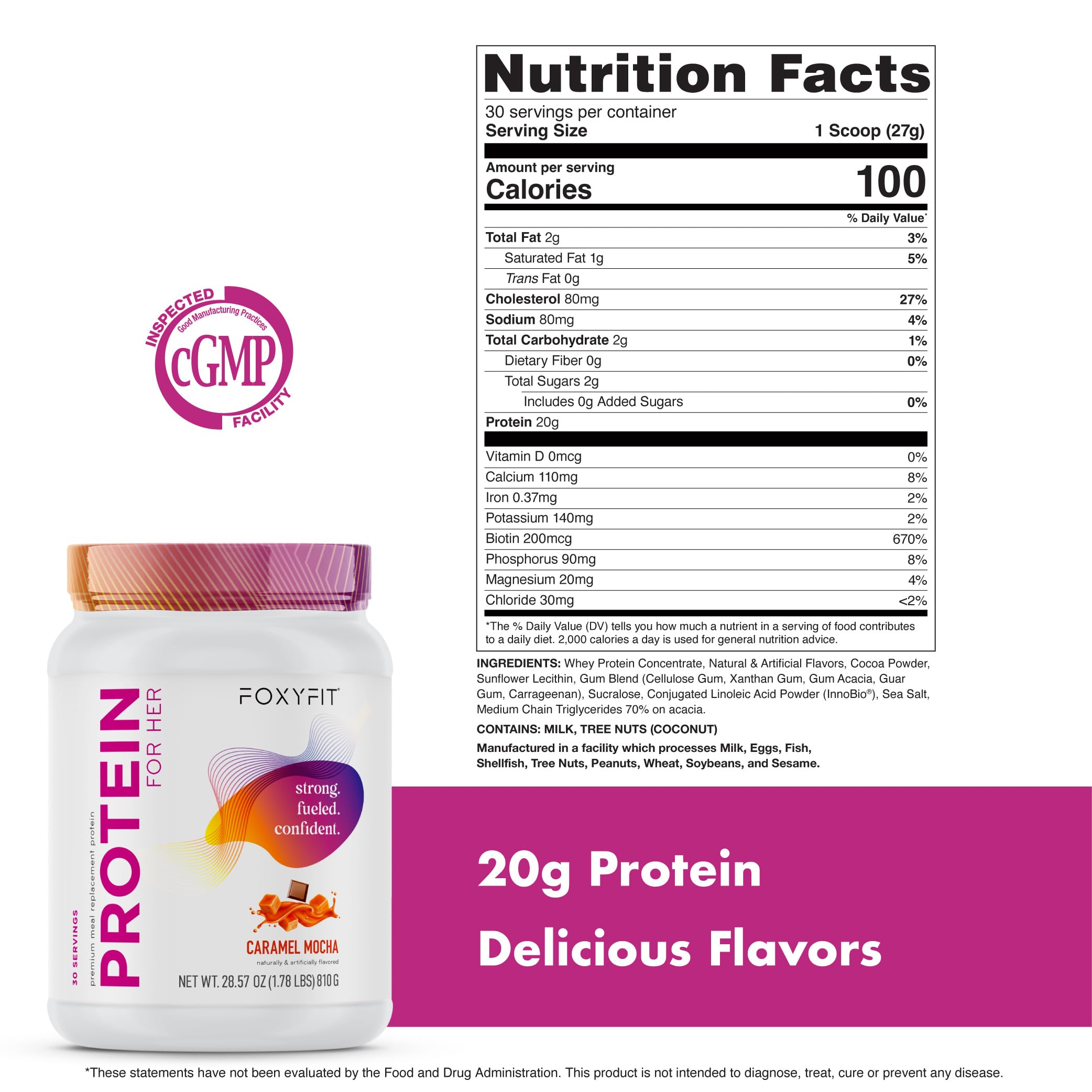 FoxyFit Protein for Her flavor palette shows three decadent flavors