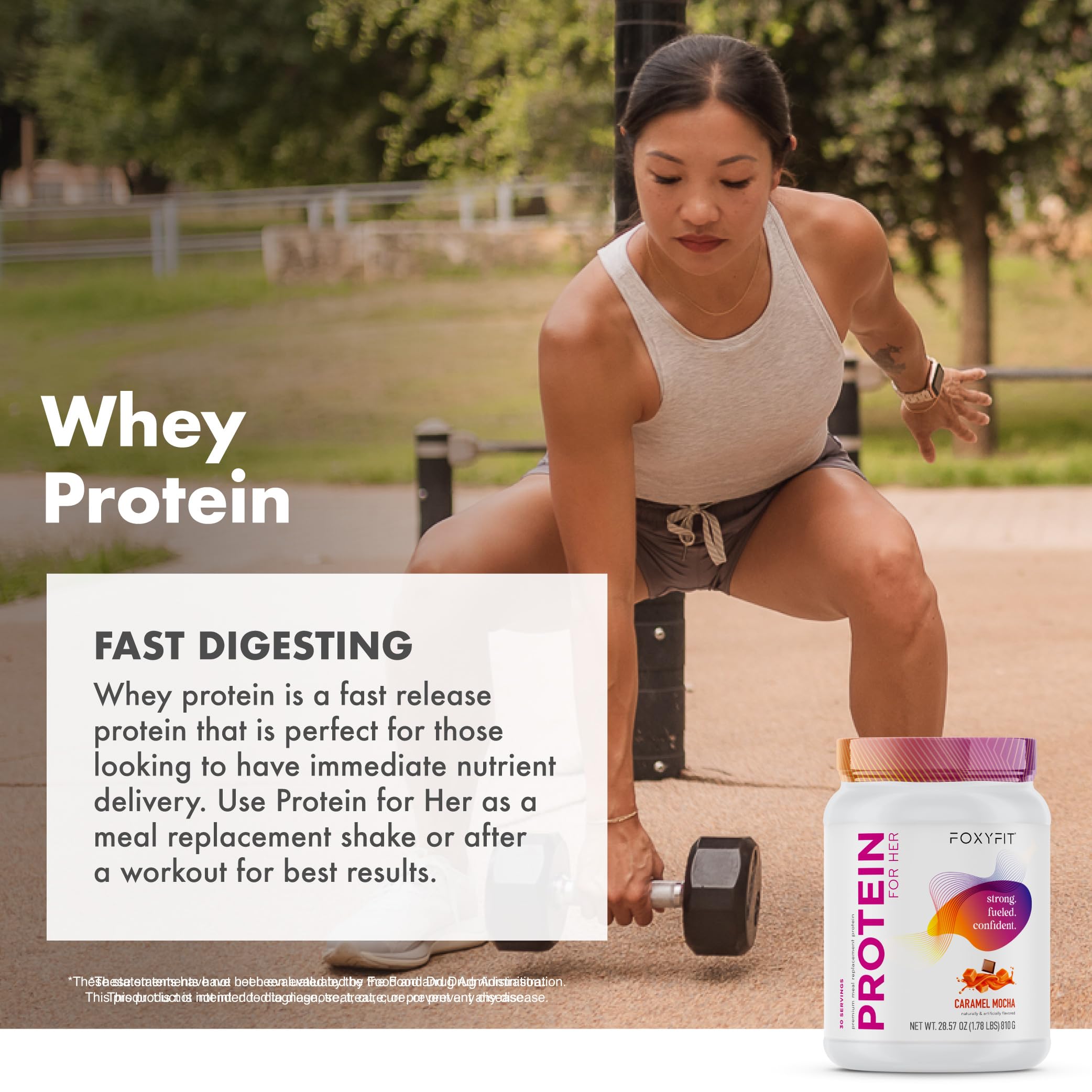 FoxyFit Protein for Her nutrition facts panel helps track protein and sugar per serving