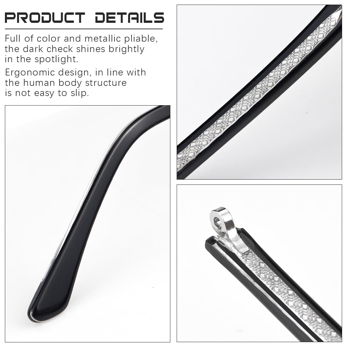 Temple replacement arms for thin metal glasses (black)