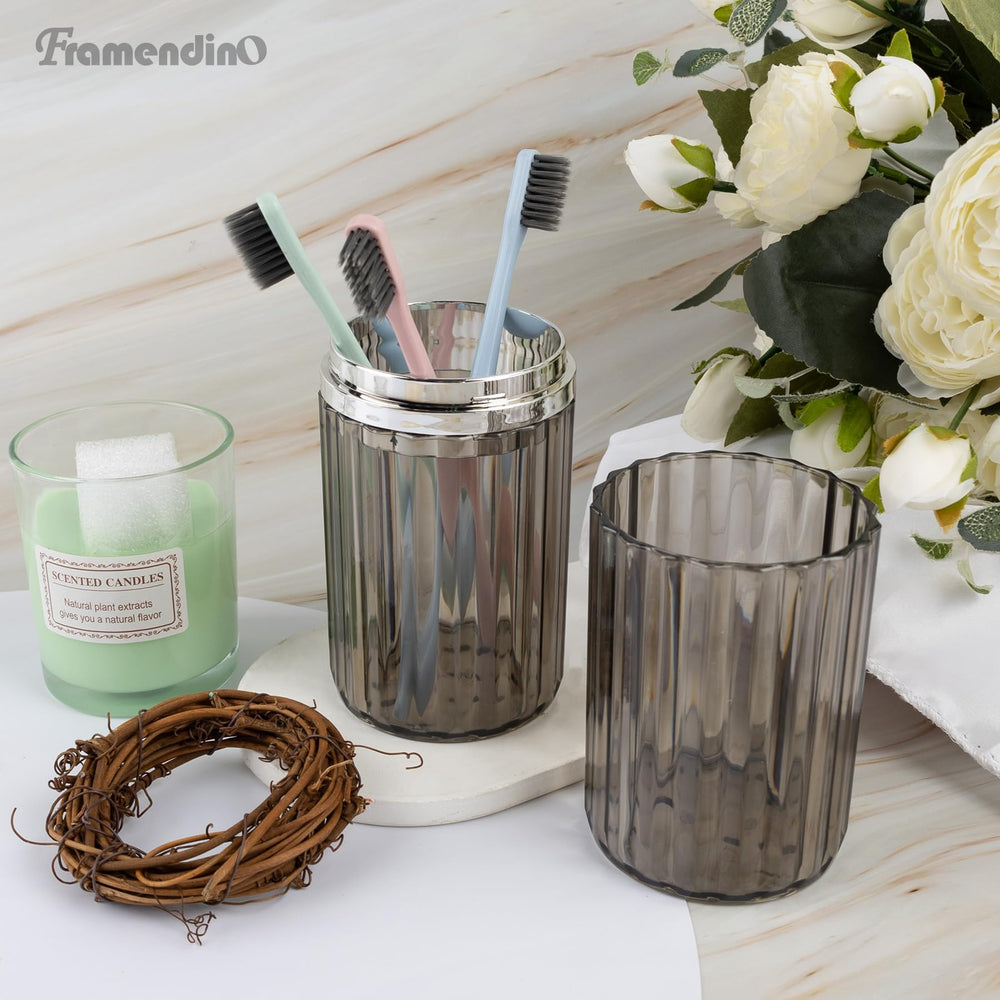Front view of Framendino travel toothbrush cup showing 2-in-1 design